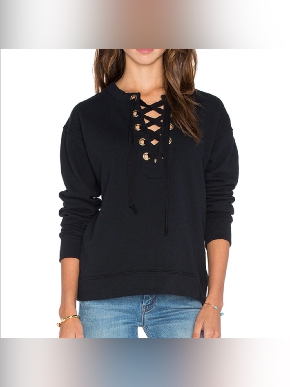 MOTHER the Tie Up Easy Sweatshirt Black Medium